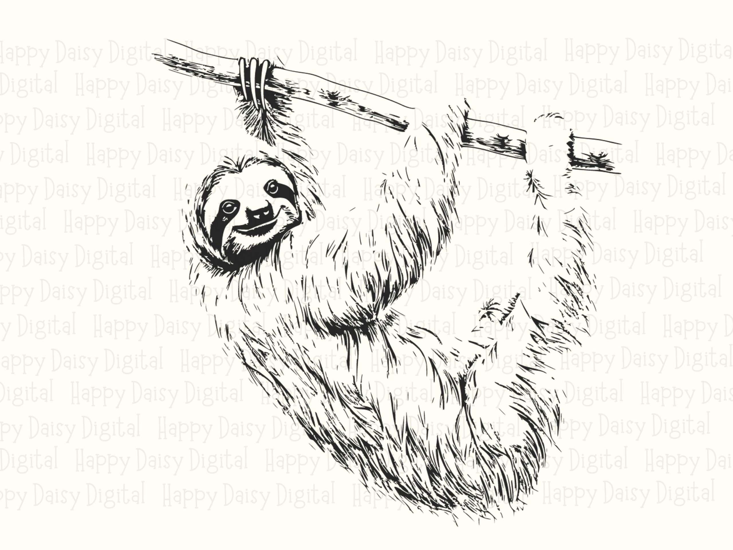 Sloth Hanging On Branch PNG SVG | Sublimation Commercial Use POD - Image 2
