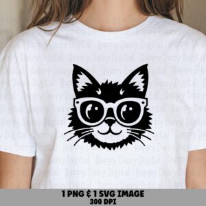 Glasses Cat Face PNG SVG | Sublimation Commercial Use POD