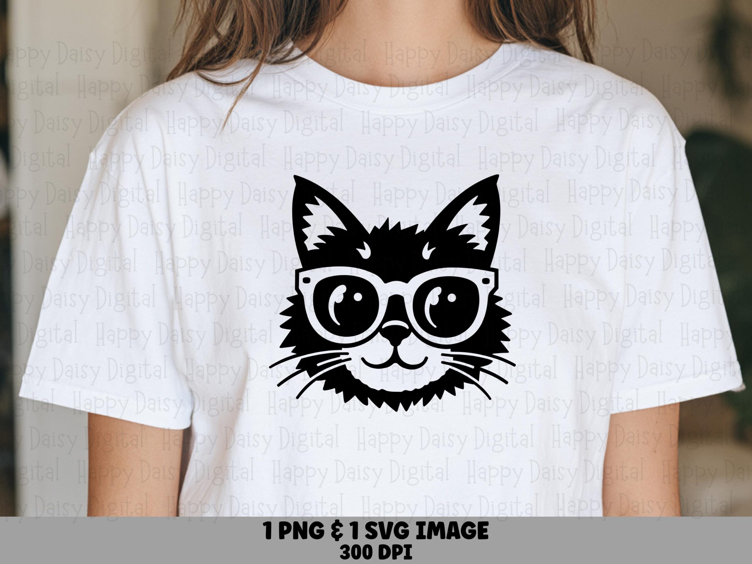 Glasses Cat Face PNG SVG | Sublimation Commercial Use POD