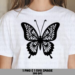 Ornate Butterfly Silhouette PNG SVG | Sublimation Commercial Use POD