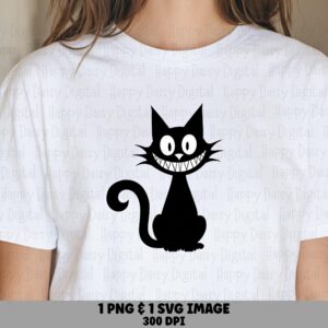 Grinning Black Cat PNG SVG | Sublimation Commercial Use POD