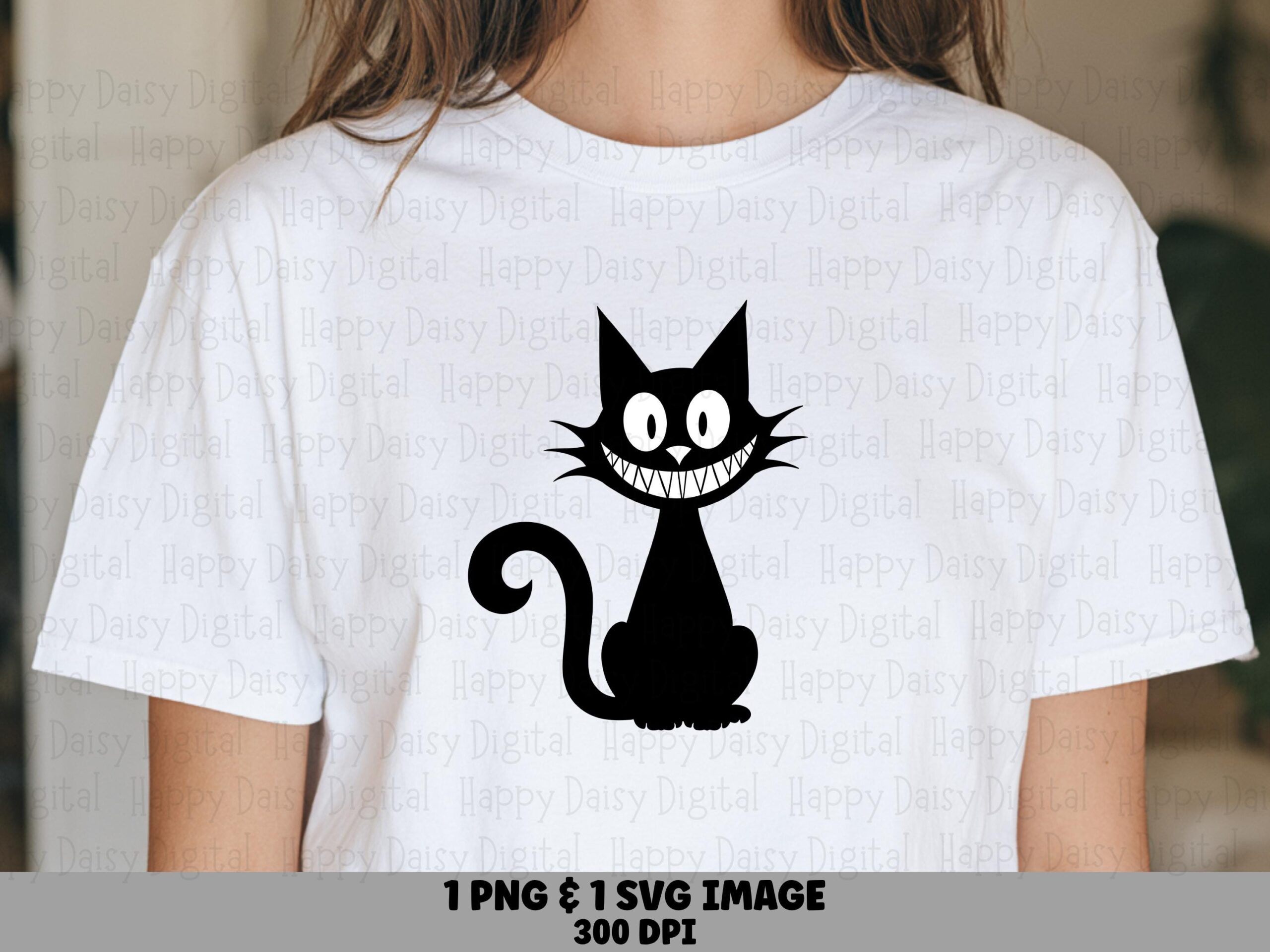 Grinning Black Cat PNG SVG | Sublimation Commercial Use POD