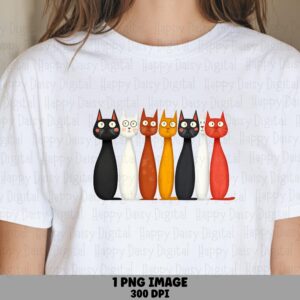 Row Of Mid-Century Cats PNG | Sublimation Commercial Use POD