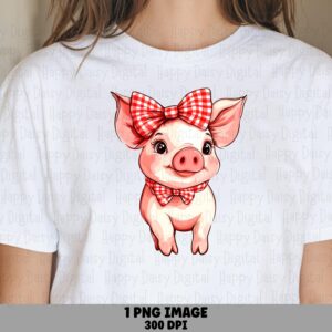 Piglet With Gingham Bow PNG | Sublimation Commercial Use POD