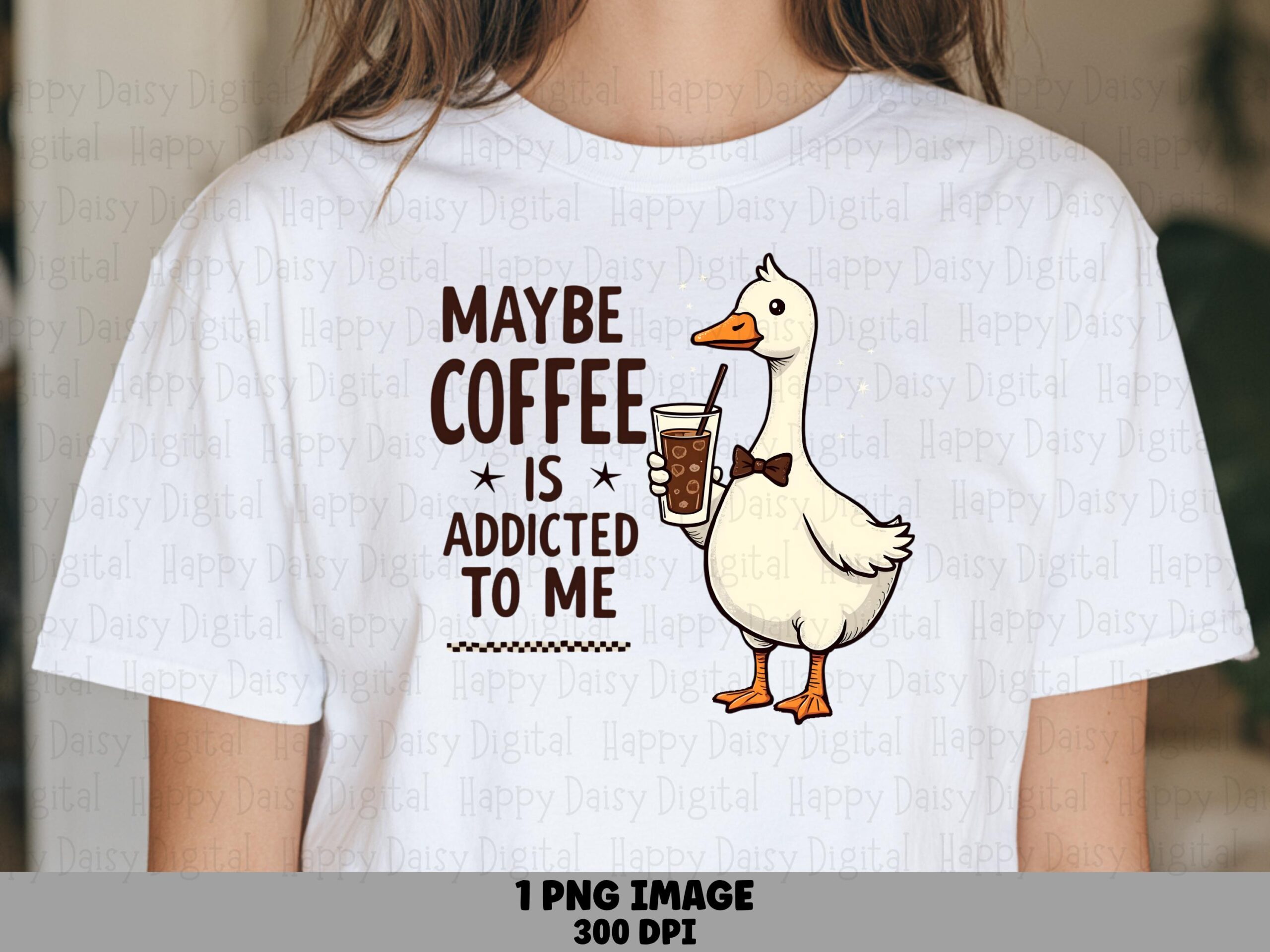 Coffee Addicted, Funny Goose PNG Design | Sublimation Clipart, Commercial Use, 300 DPI Transparent