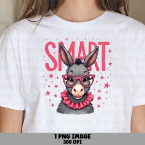 Smart Donkey PNG, Cute Pink Glasses Art For Sublimation - Ruffled Collar With Stars | 300 DPI, Commercial Use