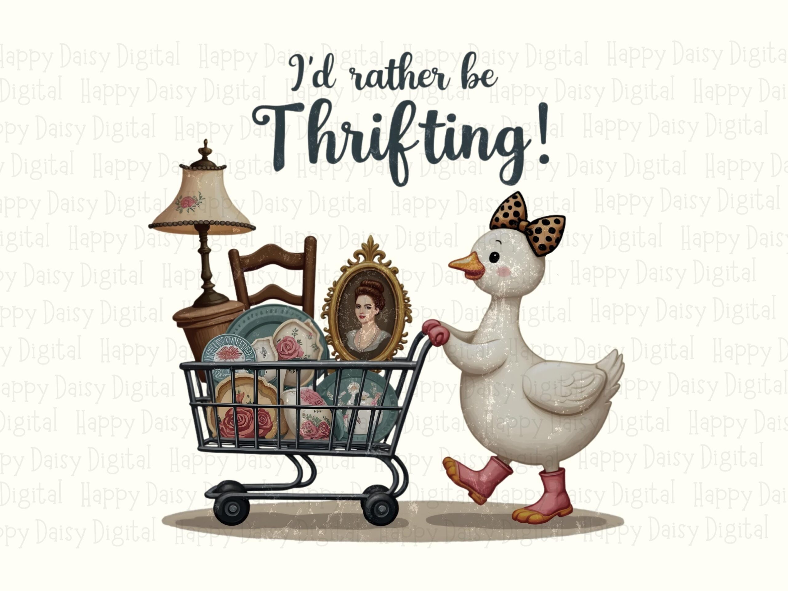 Rather Be Thrifting, Vintage Goose PNG, Sublimation 300 DPI | Leopard Bow Illustration, Commercial Use - Image 2