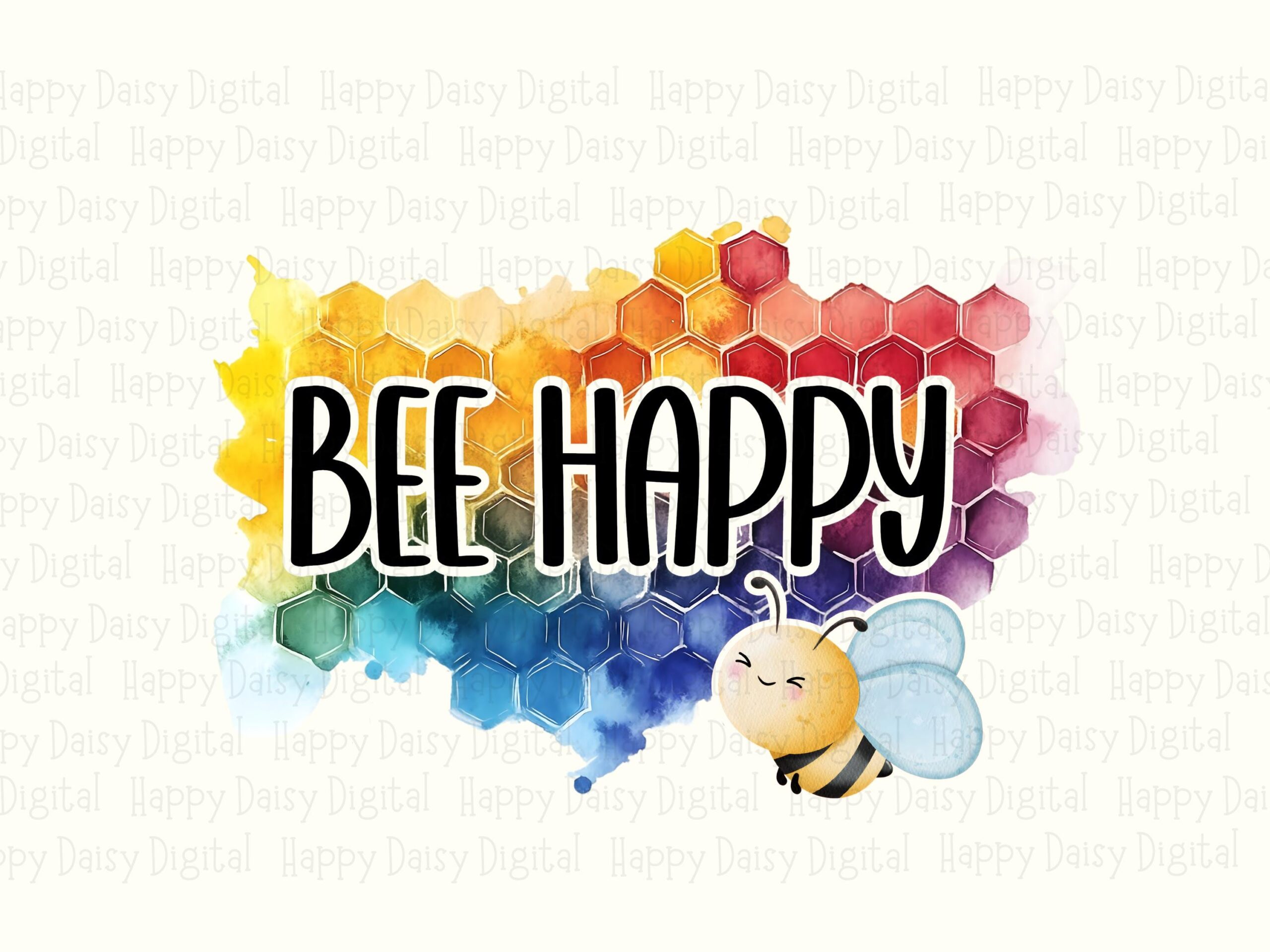 Bee Happy Png, Watercolor Rainbow Honeycomb Clipart | Transparent 300 DPI | Commercial Use, Sublimation - Image 2