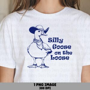 Western Goose PNG, Retro Cowboy Sublimation File | Navy Line Art, 300 DPI, Transparent Background