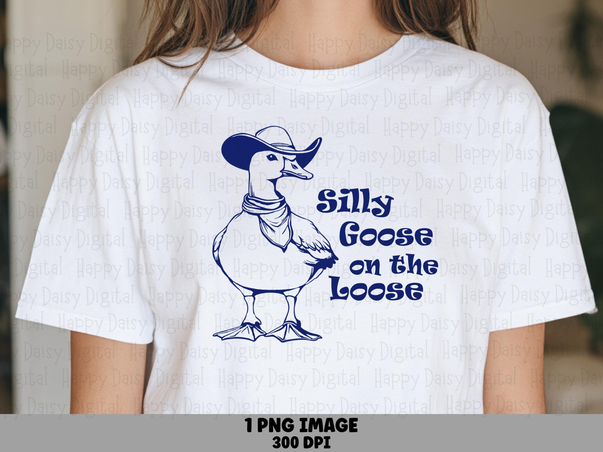 Western Goose PNG, Retro Cowboy Sublimation File | Navy Line Art, 300 DPI, Transparent Background