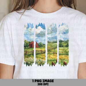Watercolor Farm PNG, Red Barn Hen Collage - Farmhouse Scene, Sublimation | 300 DPI, Commercial Use
