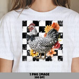 Speckled Rooster PNG, Checkerboard Background Design | Polka Dot Bow, Autumn Florals, Commercial Use, 300 DPI