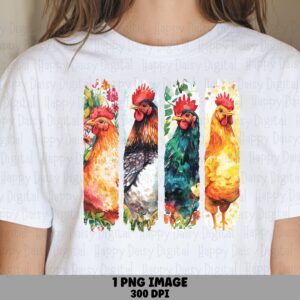 Rooster Portrait PNG, Watercolor Torn-Strip Collage, Farmhouse Poultry (Orange, Teal, Gold) | Commercial Use 300DPI