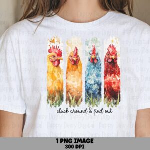 Cluck Around Find, Watercolor Rooster PNG Set | Sublimation Commercial Use, 300 DPI, Yellow Orange Blue Red