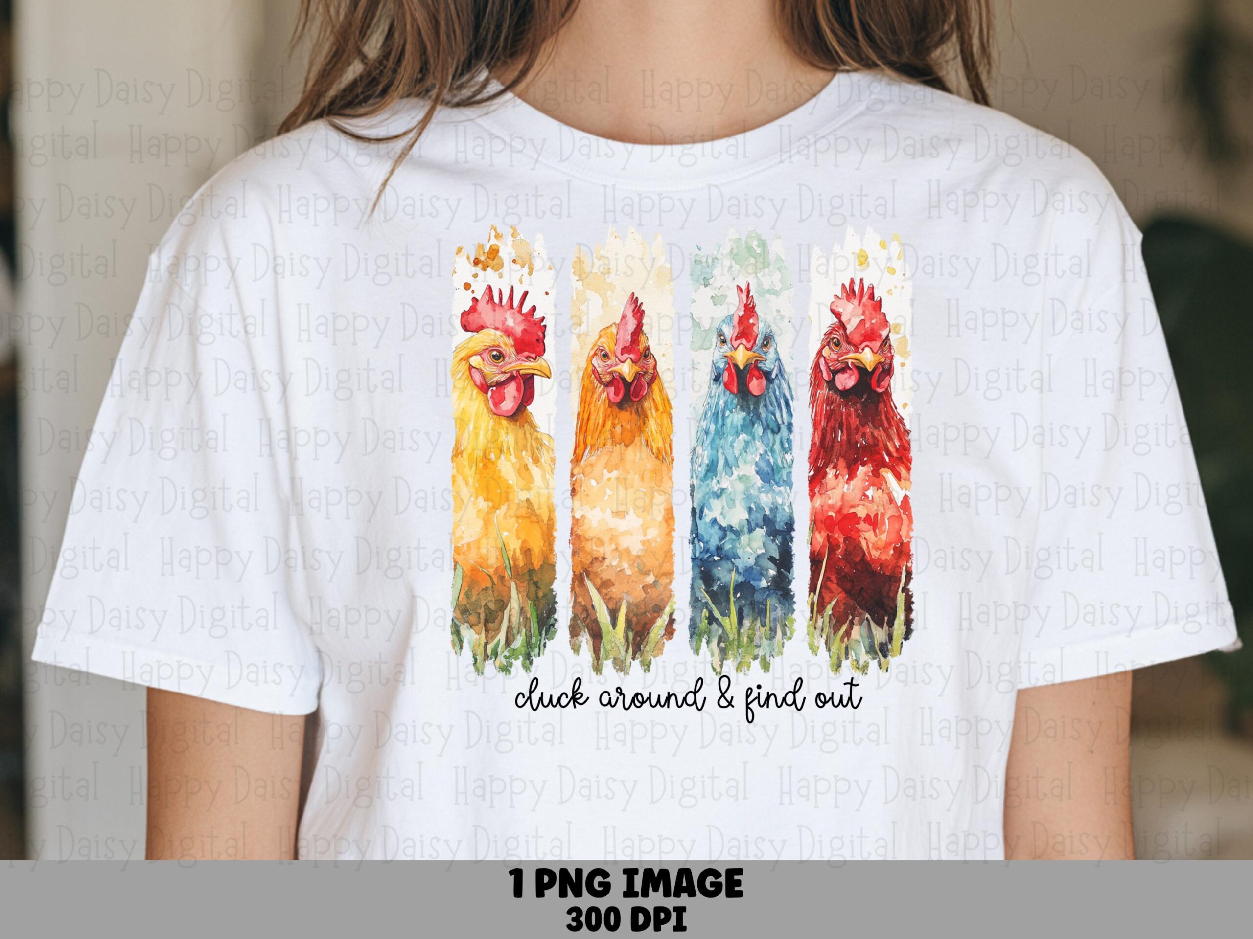 Cluck Around Find, Watercolor Rooster PNG Set | Sublimation Commercial Use, 300 DPI, Yellow Orange Blue Red