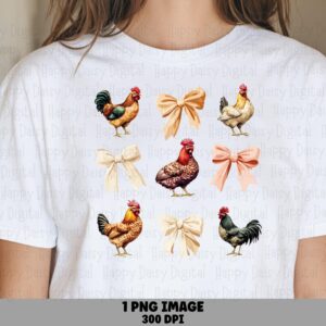 Chicken Grid With Bows PNG | Sublimation Commercial Use POD