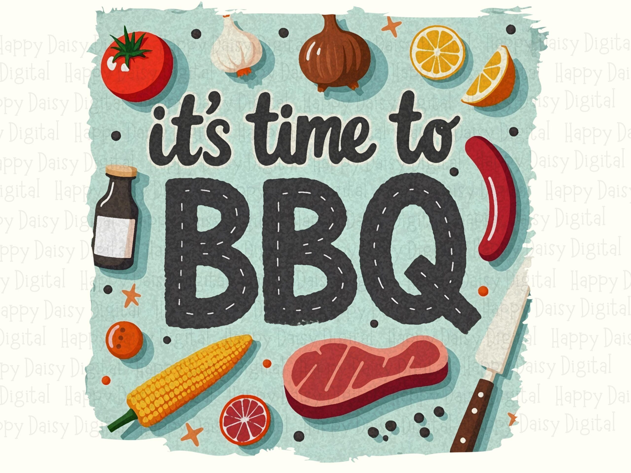 Bbq Time Png, Lettered Grill Quote, Barbecue Clipart - Steak Corn Tomato, Sublimation | Commercial Use, 300 DPI - Image 2