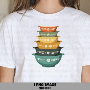 Vintage Pyrex Png, Retro Bowl Stack Clipart - Nesting Bowls, Orange Gold Brown Green | Sublimation, Commercial Use