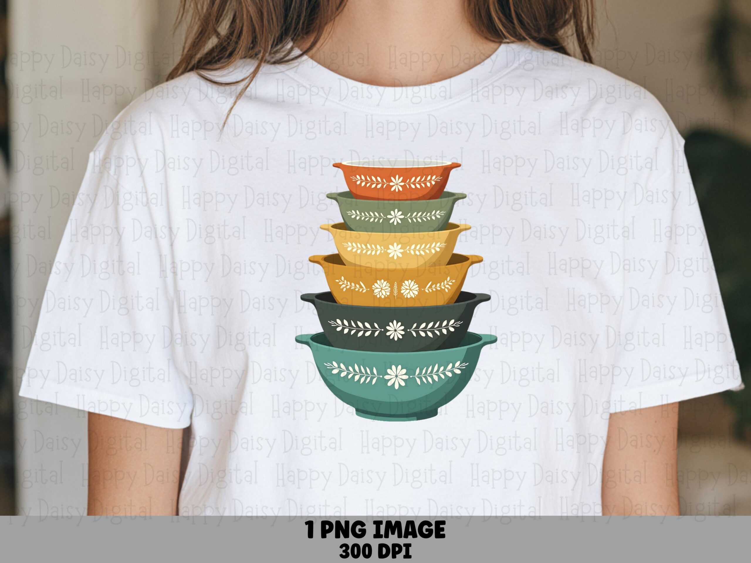 Vintage Pyrex Png, Retro Bowl Stack Clipart - Nesting Bowls, Orange Gold Brown Green | Sublimation, Commercial Use