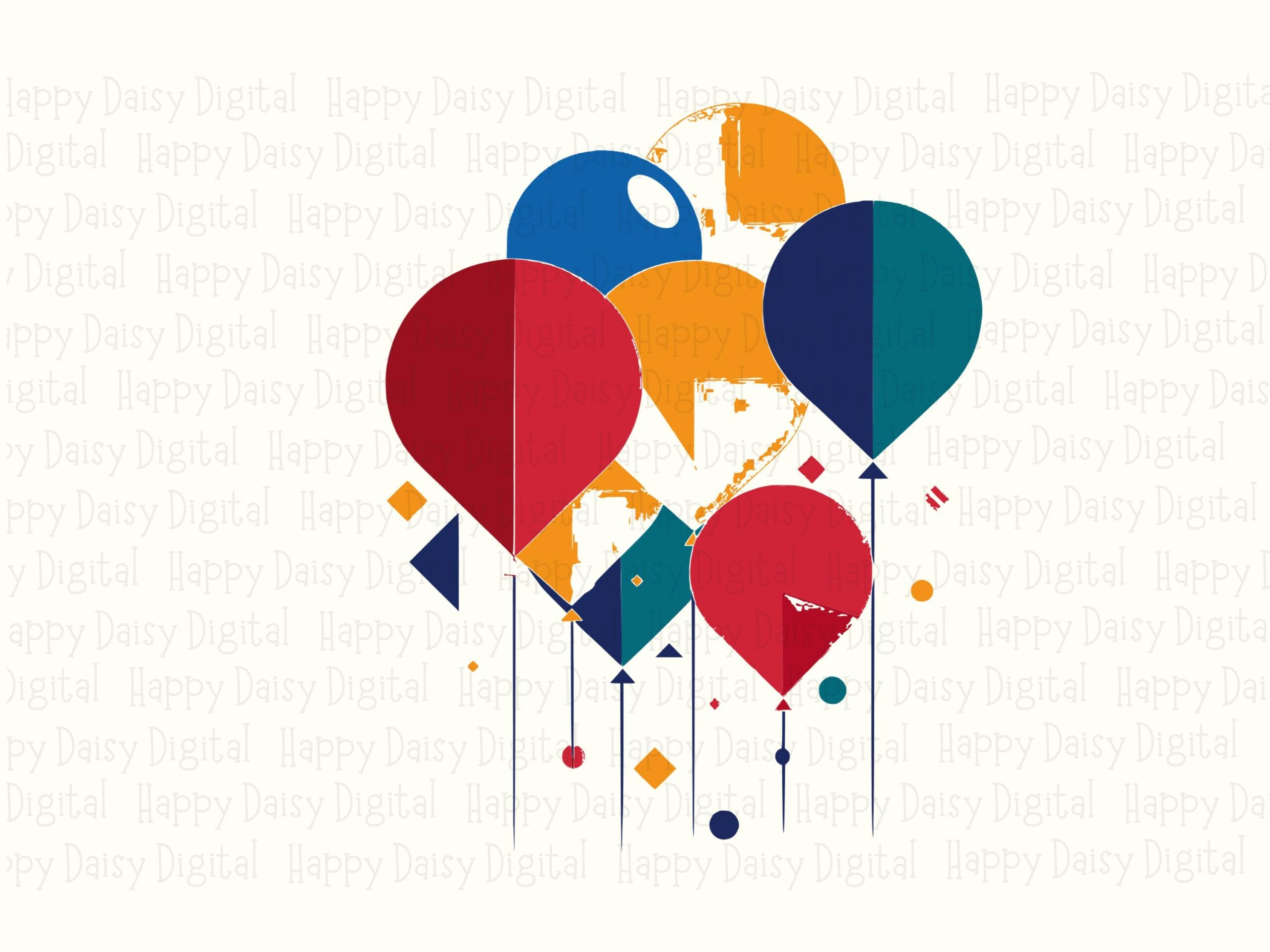 Balloon Bouquet PNG, Colorful Geometric Clipart - Confetti Party Design | SVG Included | 300 DPI, Commercial Use - Image 2
