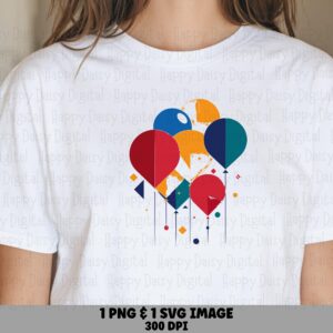 Balloon Bouquet PNG, Colorful Geometric Clipart - Confetti Party Design | SVG Included | 300 DPI, Commercial Use