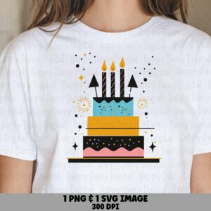 Retro Cake Png, Layered Birthday Design - Three Tier Illustration, SVG Included, Sublimation, Commercial Use