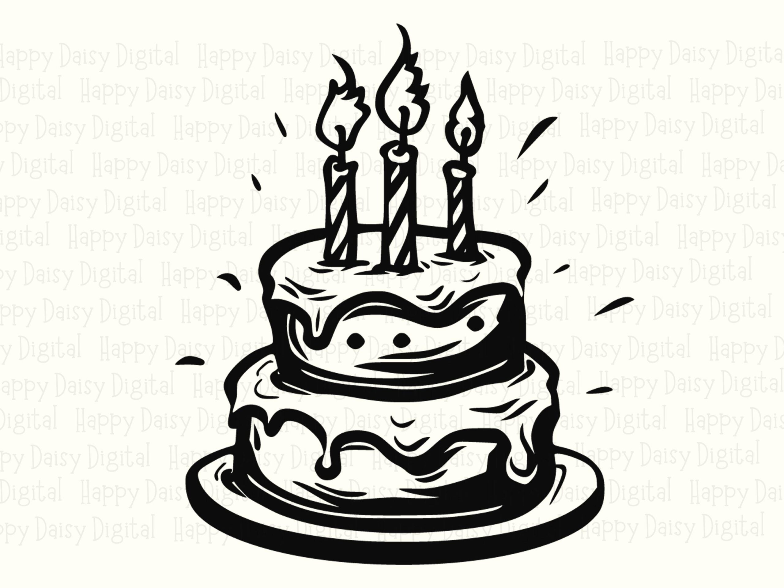 Cake Line Art, Hand-Drawn Birthday Sketch PNG SVG | Black And White, Two-Tier, 300 DPI, Commercial License, Sublimation - Image 2