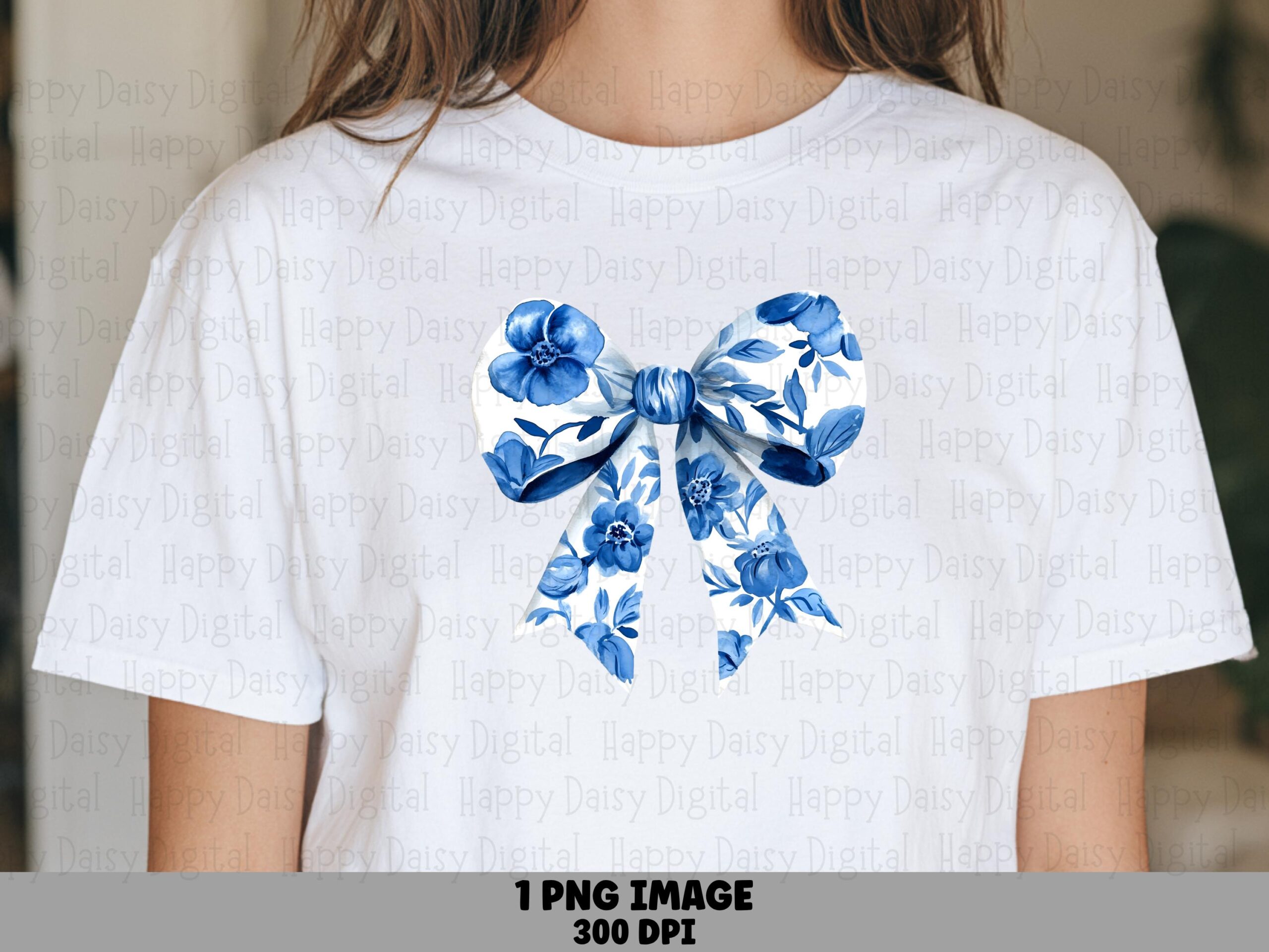 Floral Bow PNG, Watercolor Blue Artwork, Sublimation Design | Commercial Use, 300 DPI, For POD Sellers