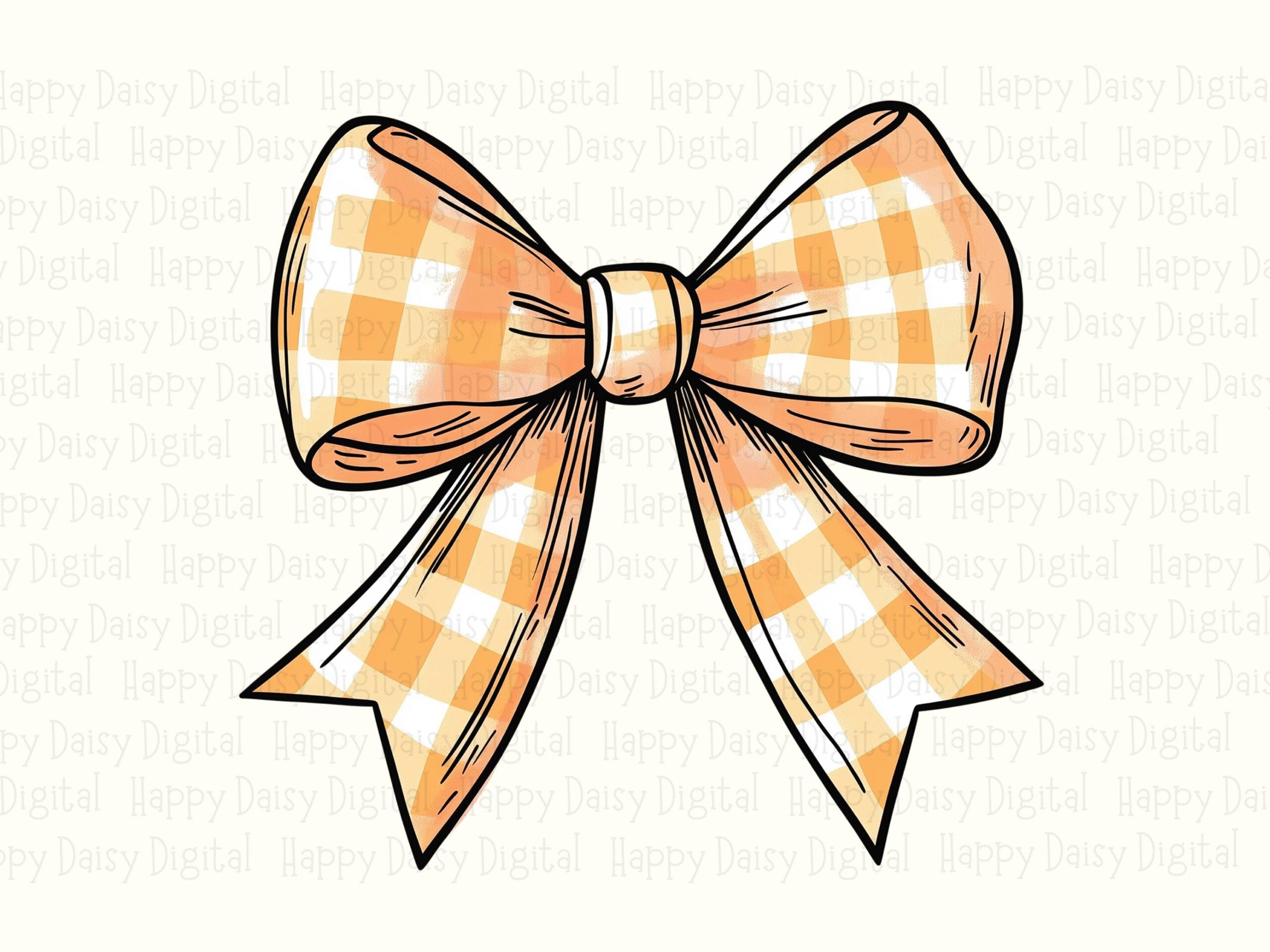 Gingham Bow PNG, Orange Clipart For Fall, Coquette Aesthetic - Sublimation Ready, 300 DPI | Commercial Use - Image 2