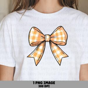 Gingham Bow PNG, Orange Clipart For Fall, Coquette Aesthetic - Sublimation Ready, 300 DPI | Commercial Use