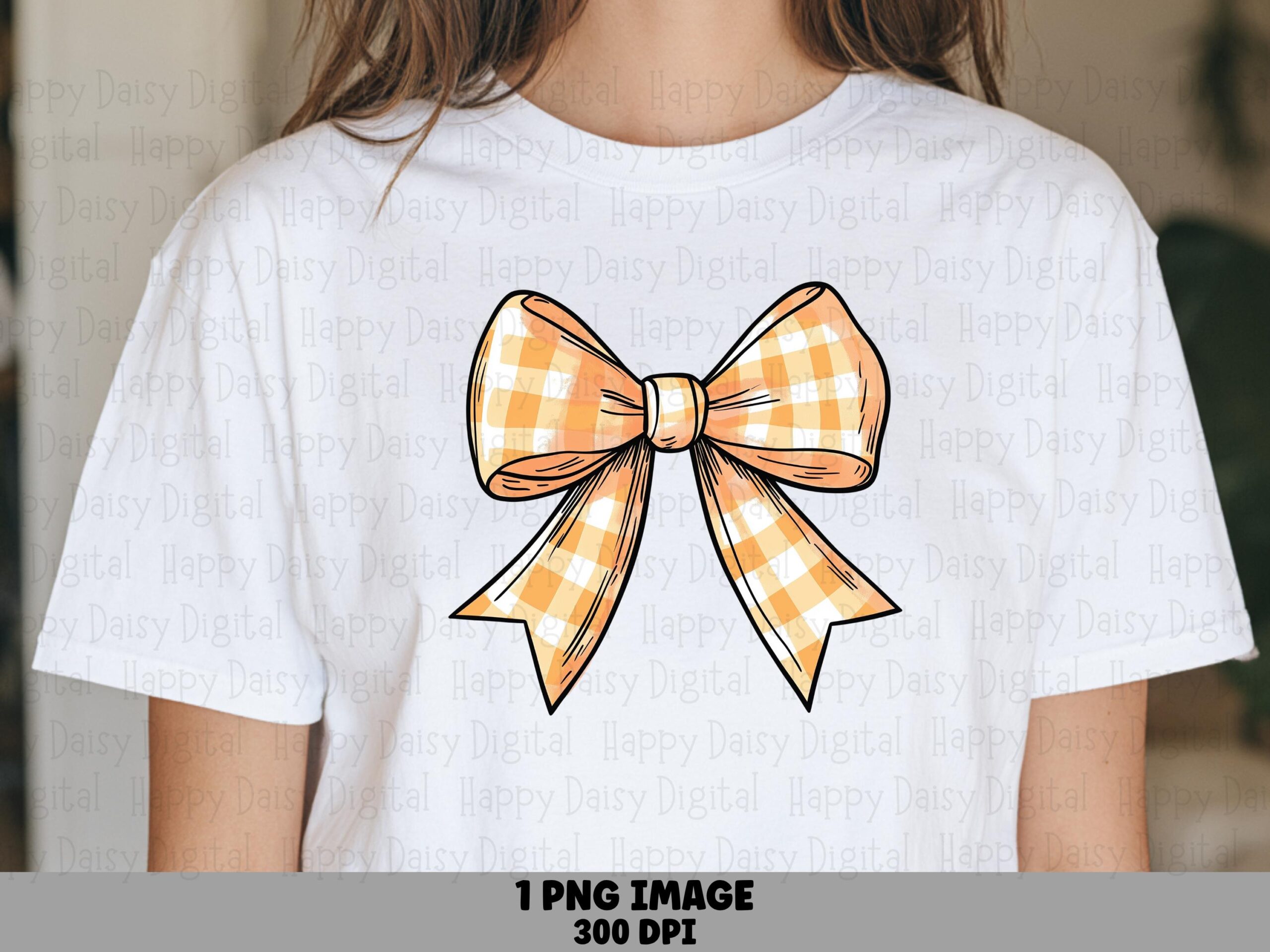 Gingham Bow PNG, Orange Clipart For Fall, Coquette Aesthetic - Sublimation Ready, 300 DPI | Commercial Use