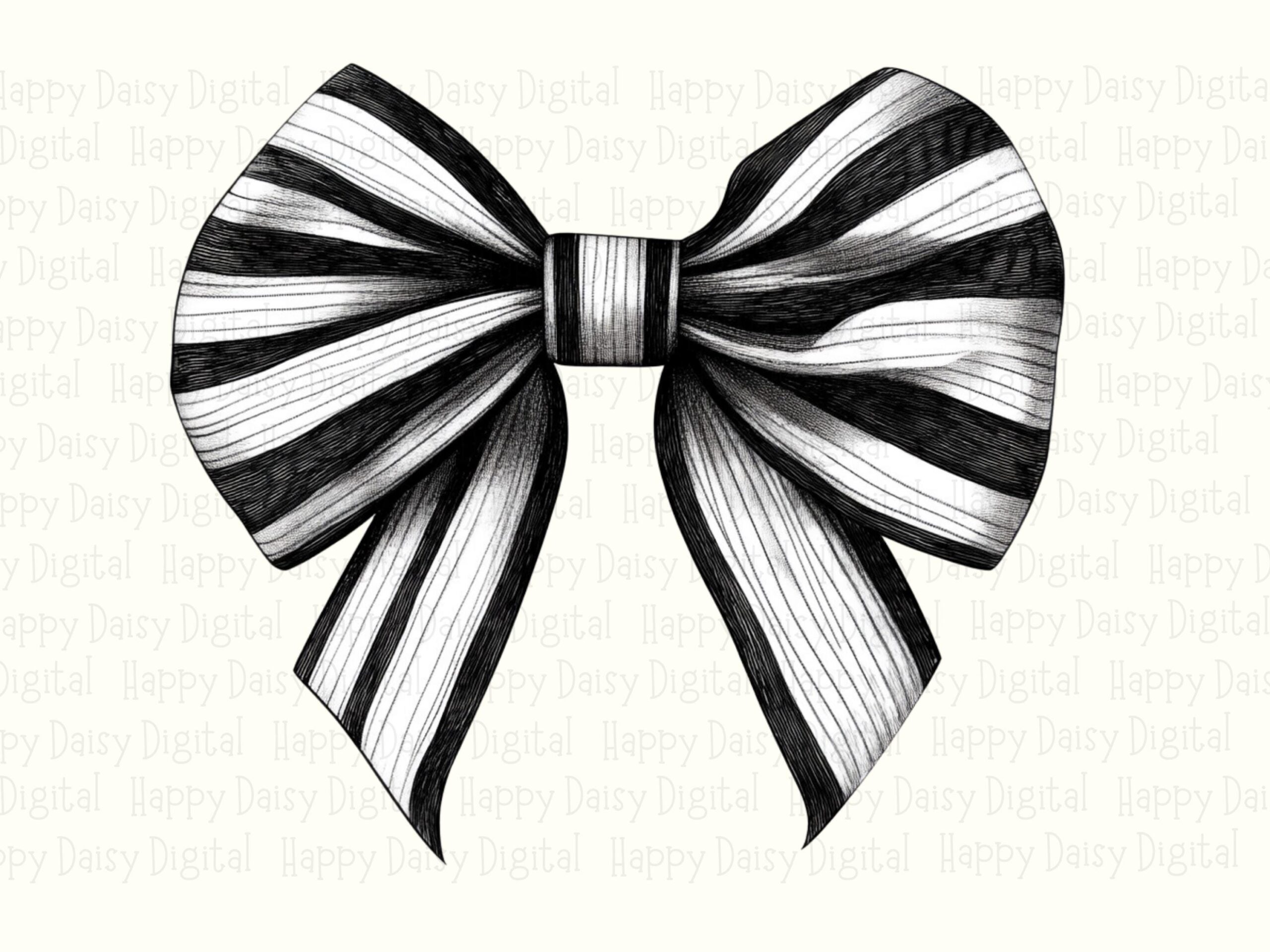 Striped Bow PNG, Monochrome Hand-Drawn Clipart | Transparent File, 300 DPI | Commercial License, For POD Sellers - Image 2
