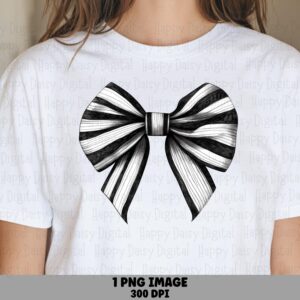 Striped Bow PNG, Monochrome Hand-Drawn Clipart | Transparent File, 300 DPI | Commercial License, For POD Sellers