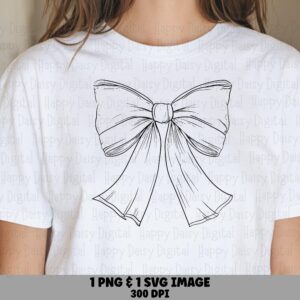 Bow Line Art, Minimalist Coquette Outline | PNG SVG Files, Print-Ready 300DPI, Commercial License