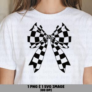 Checkered Bow PNG, Racing Checkerboard SVG - Twisted Black And White Design, Sublimation Clipart