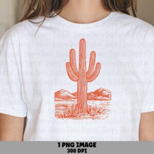 Desert Cactus Line Art PNG SVG | Sublimation Commercial Use POD