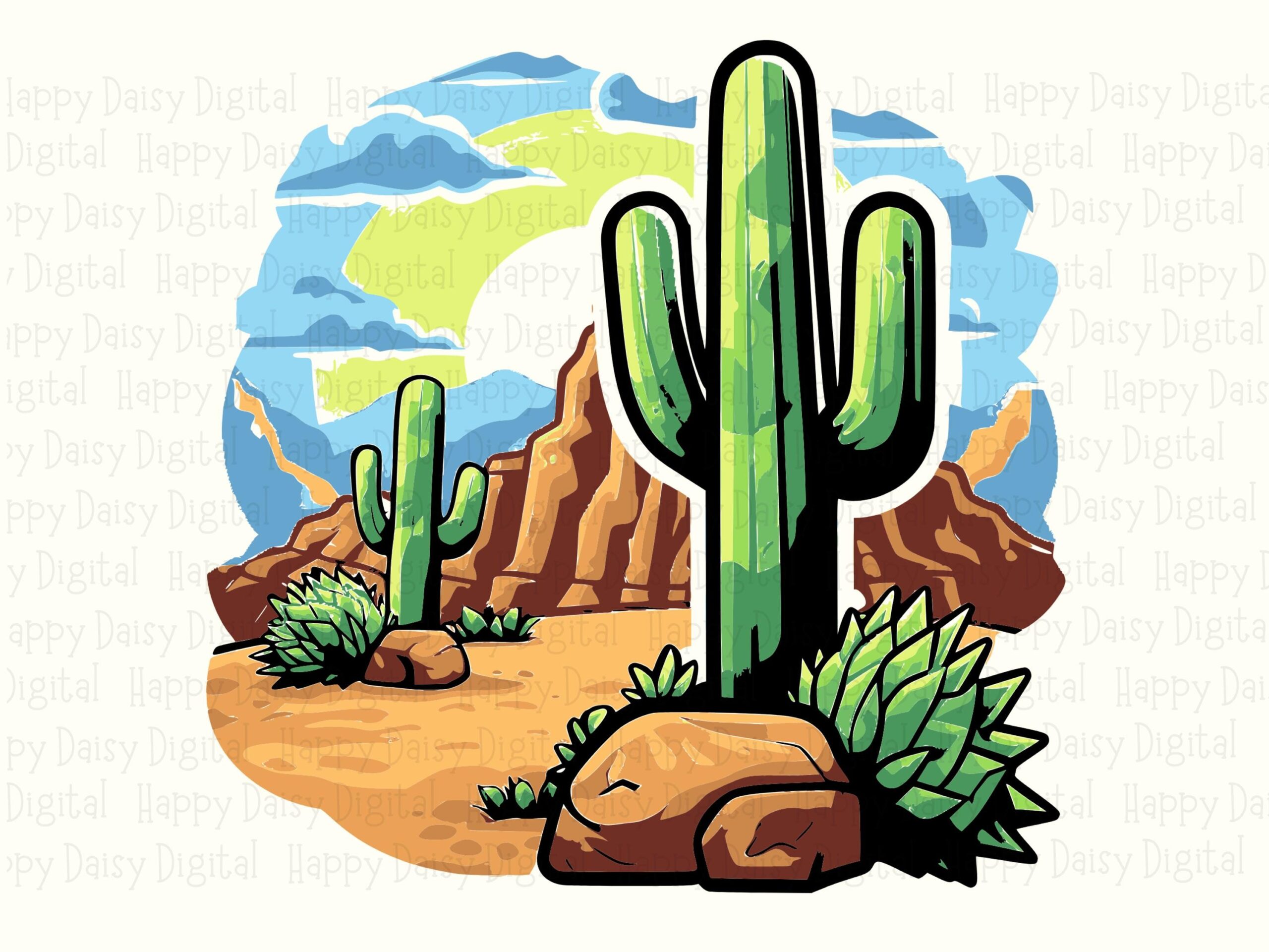 Colorful Cactus Desert Scene PNG SVG | Sublimation Commercial Use POD - Image 2