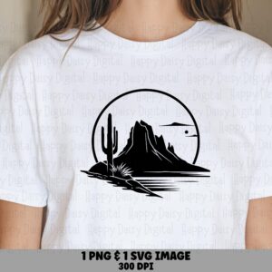 Desert Mountain Circle Scene PNG SVG | Sublimation Commercial Use POD