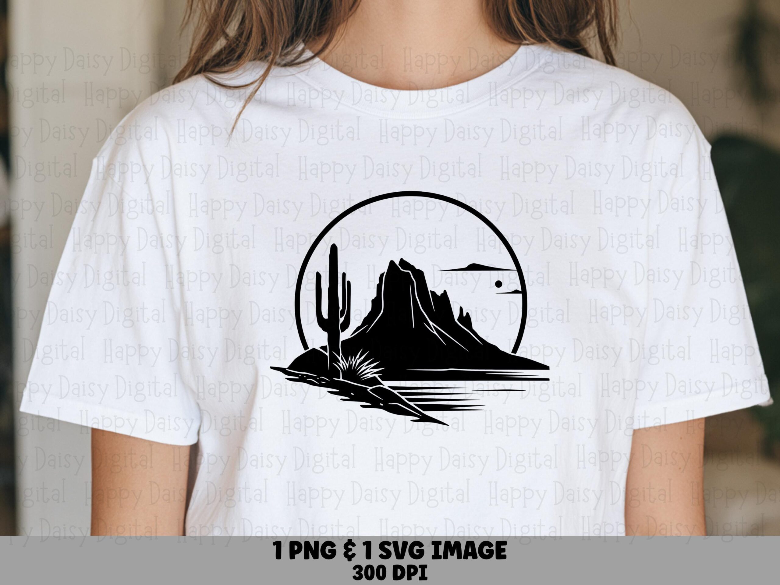 Desert Mountain Circle Scene PNG SVG | Sublimation Commercial Use POD