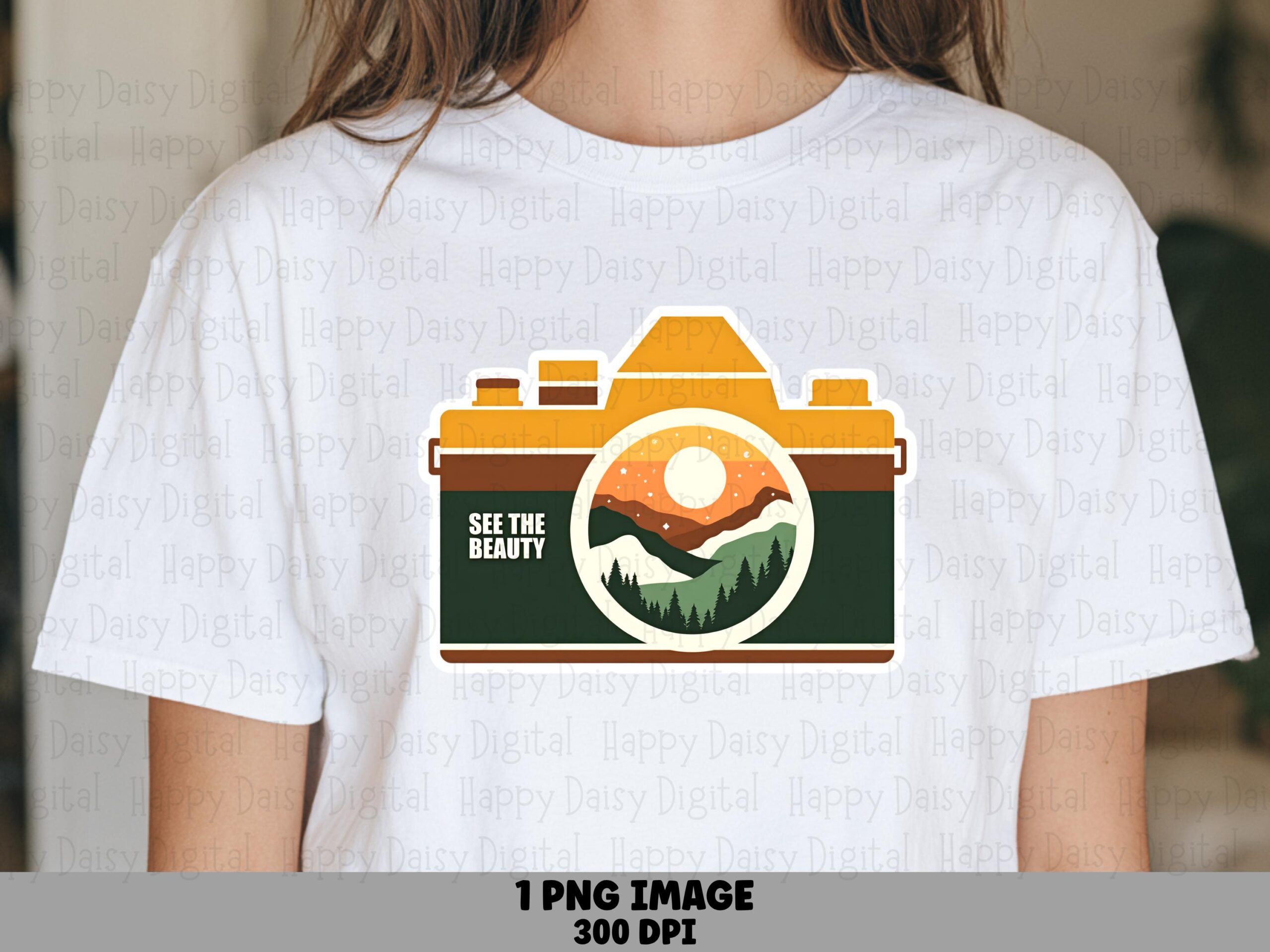 See Beauty PNG, Retro Camera Badge, Mountain Lens Sunrise Design | Commercial Use, 300 DPI