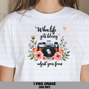 Blurry Focus PNG, Vintage Camera Floral Sublimation Design, Watercolor Roses | 300 DPI File, Commercial Use