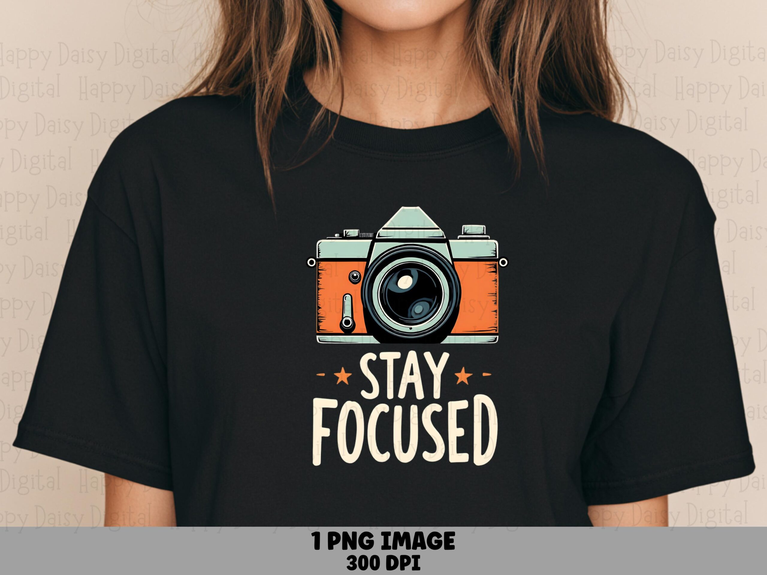 Stay Focused PNG, Retro Teal Camera Graphic | Digital File 300 DPI - Sublimation, Commercial License