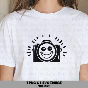Smiling Camera PNG, Cute Line-Art Icon, Happy Cartoon Face | SVG File, Print-Ready 300 DPI | Commercial License