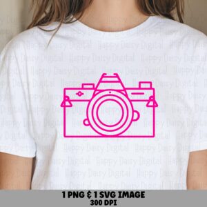 Pink Camera Outline, Minimalist Icon PNG SVG | Line Art, 300 DPI Files - Commercial Use, Sublimation