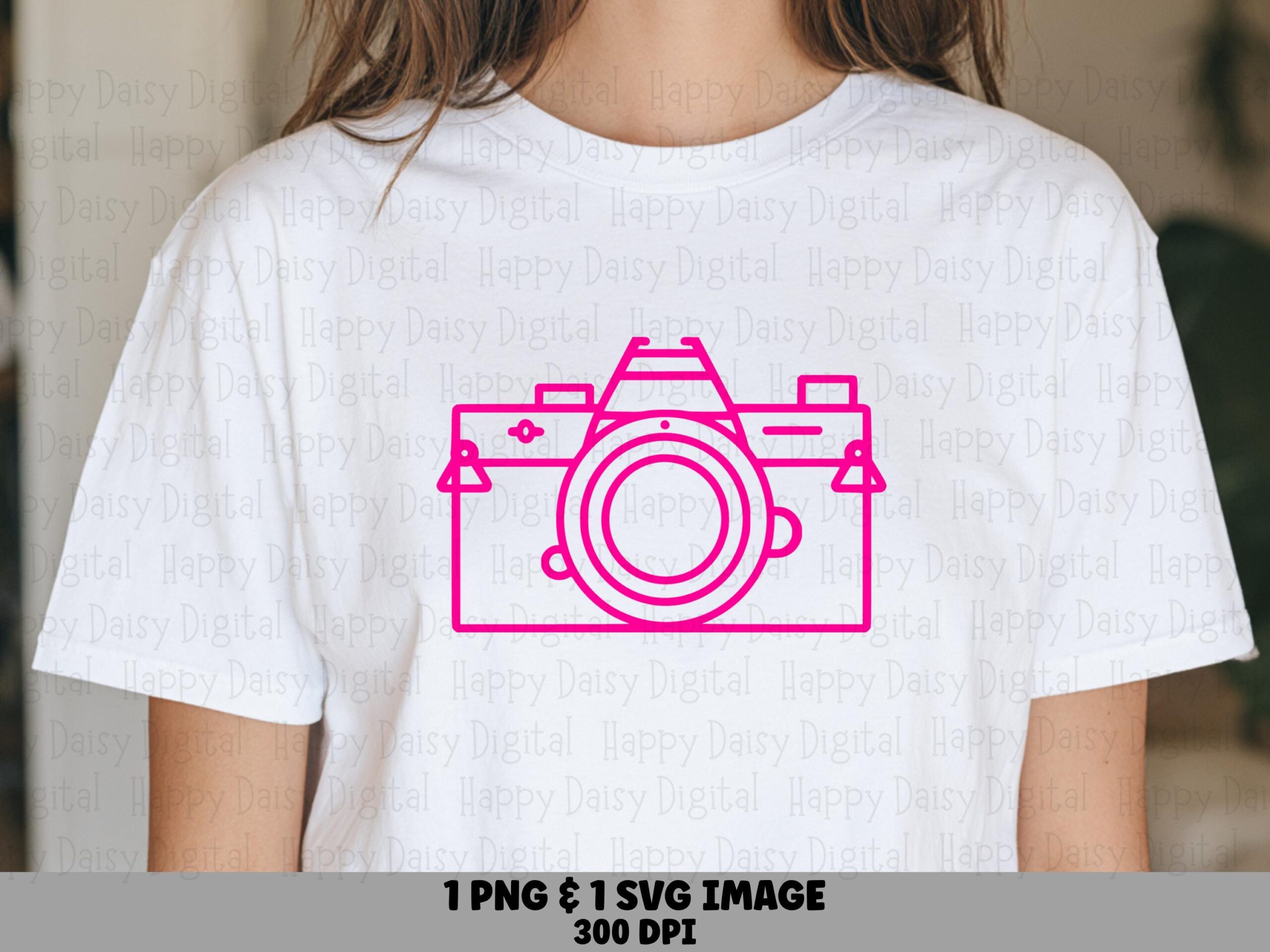 Pink Camera Outline, Minimalist Icon PNG SVG | Line Art, 300 DPI Files - Commercial Use, Sublimation