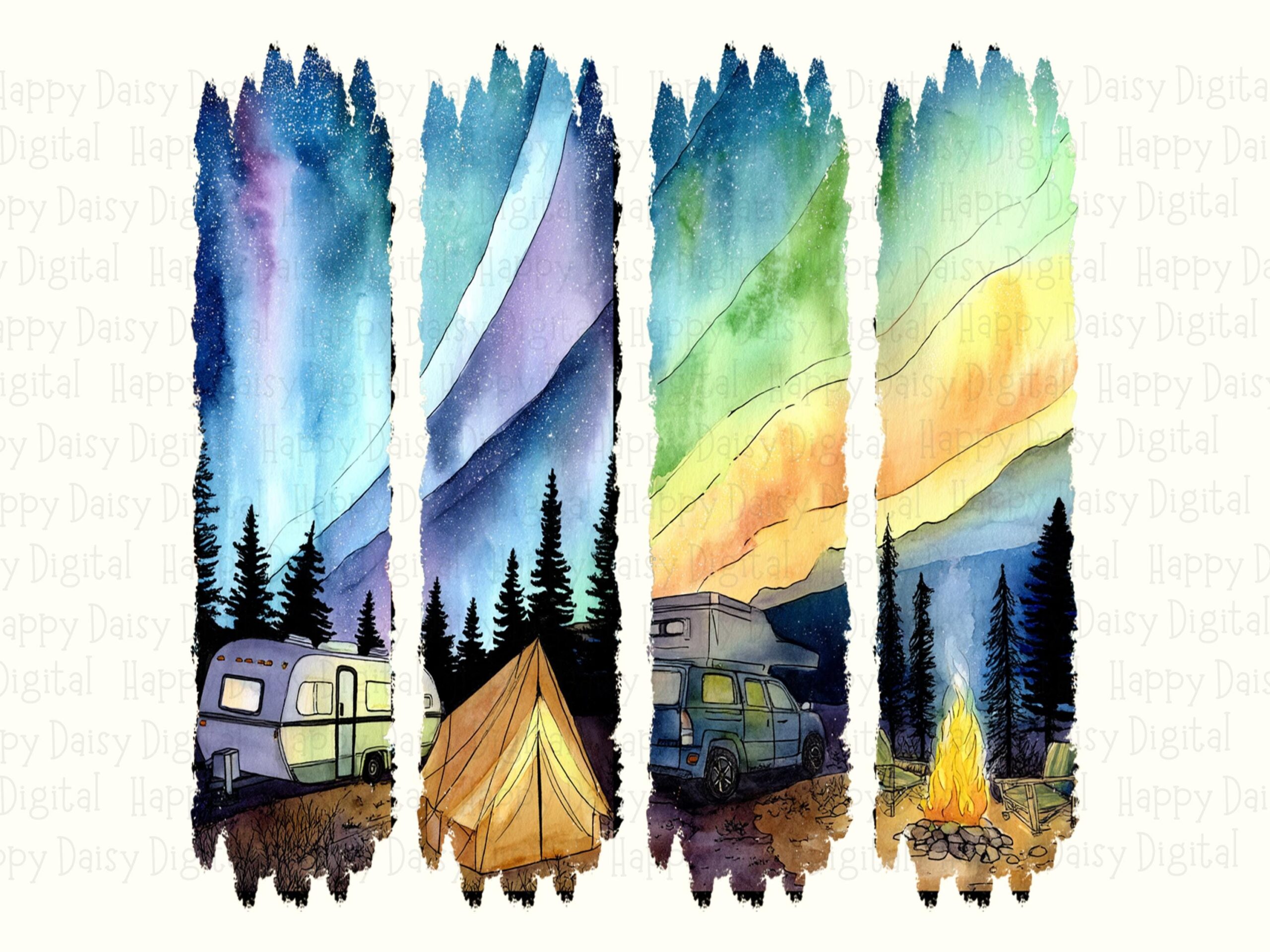 Northern Lights Camp, Watercolor Camping Scene PNG | Commercial Use License | 300 DPI, Transparent Background - Image 2
