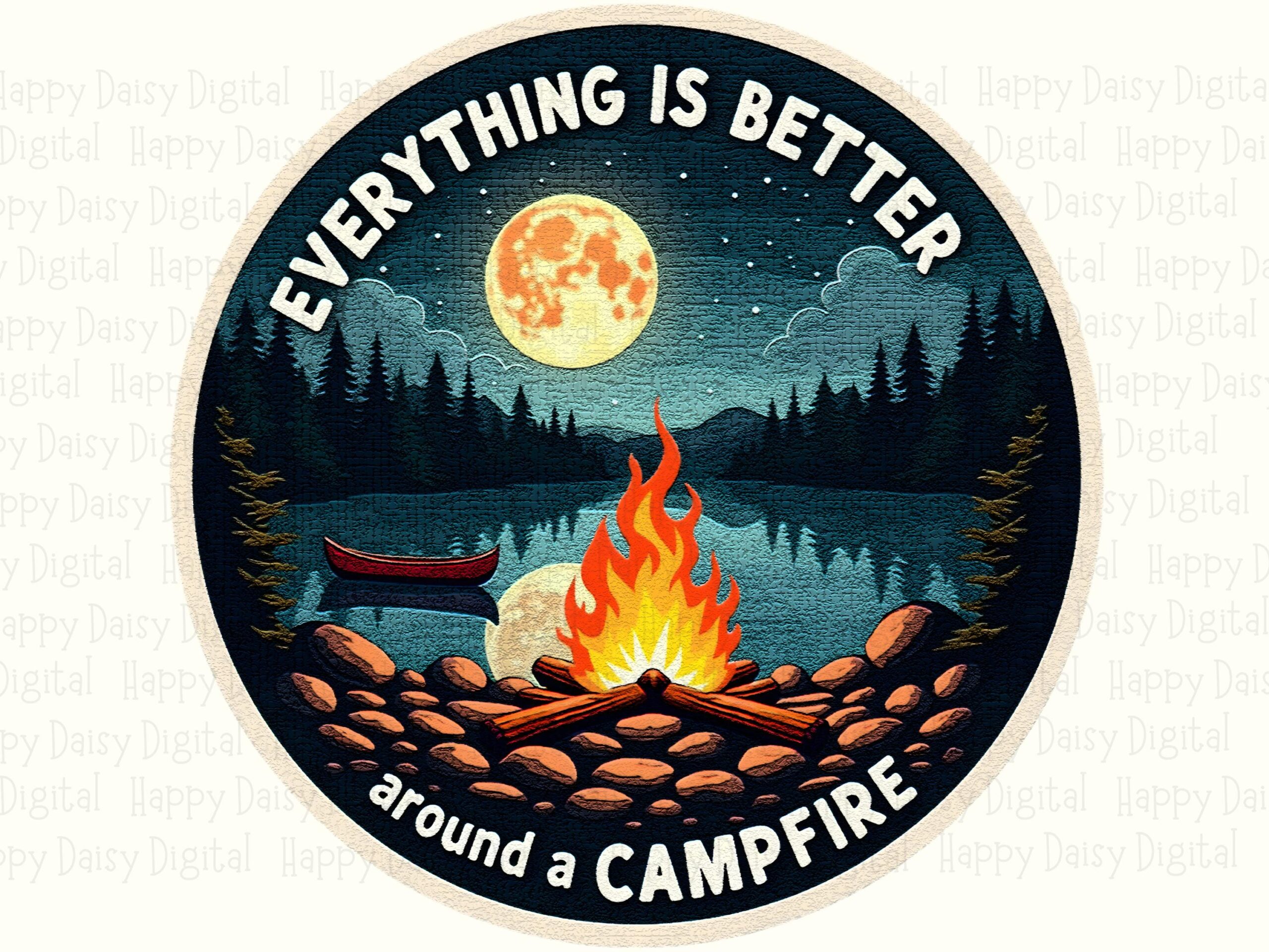 Everything Better, Campfire Badge PNG | Sublimation Clipart, Lake Canoe Moon Scene - Commercial Use, 300 DPI - Image 2