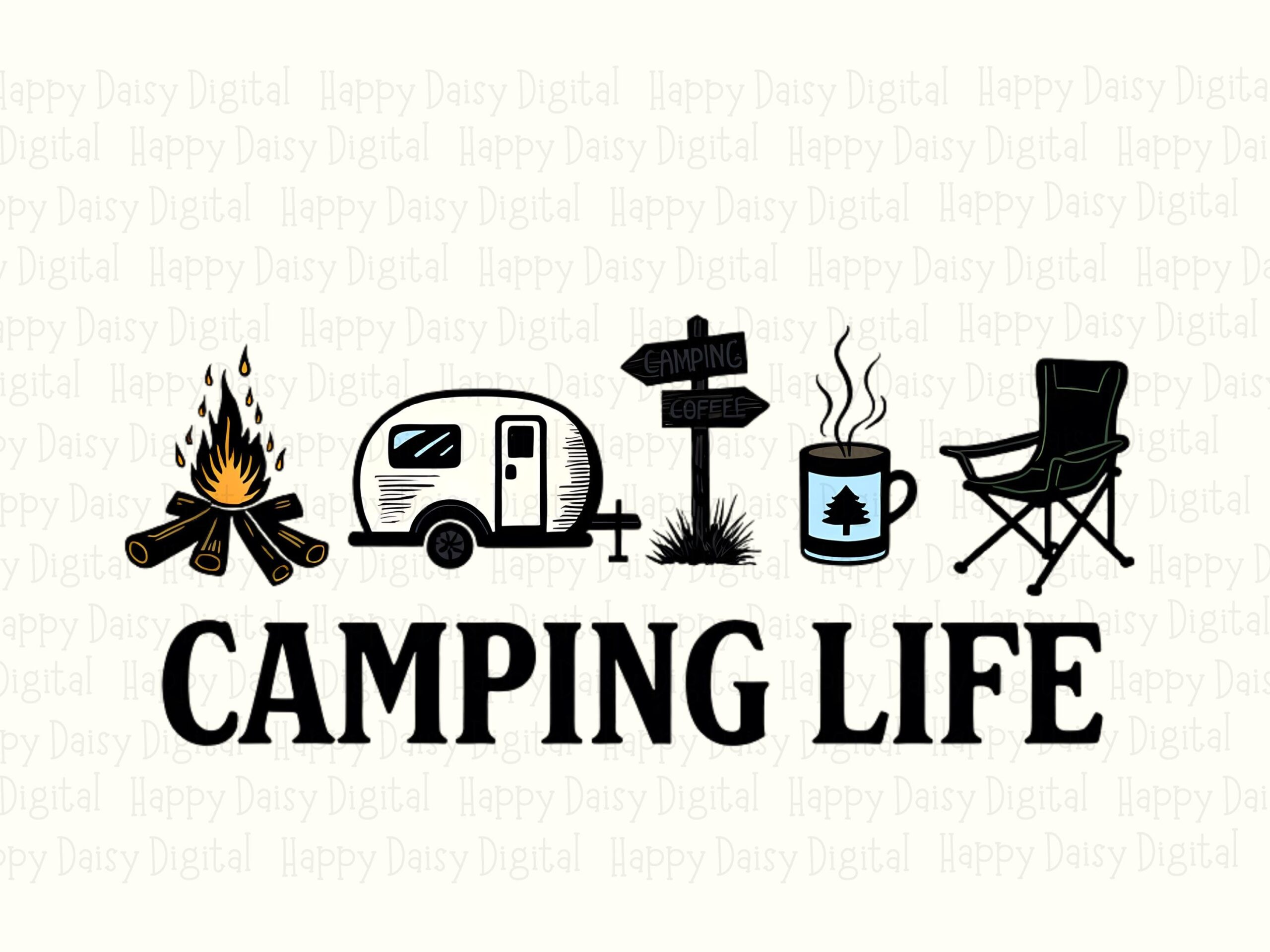 Camping Icon Row, Minimal Set PNG, Campfire Camper Mug Chair Art | Sublimation Commercial Use | 300 DPI - Image 2