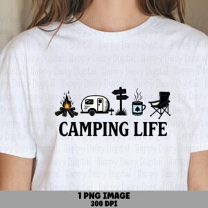 Camping Icon Row, Minimal Set PNG, Campfire Camper Mug Chair Art | Sublimation Commercial Use | 300 DPI