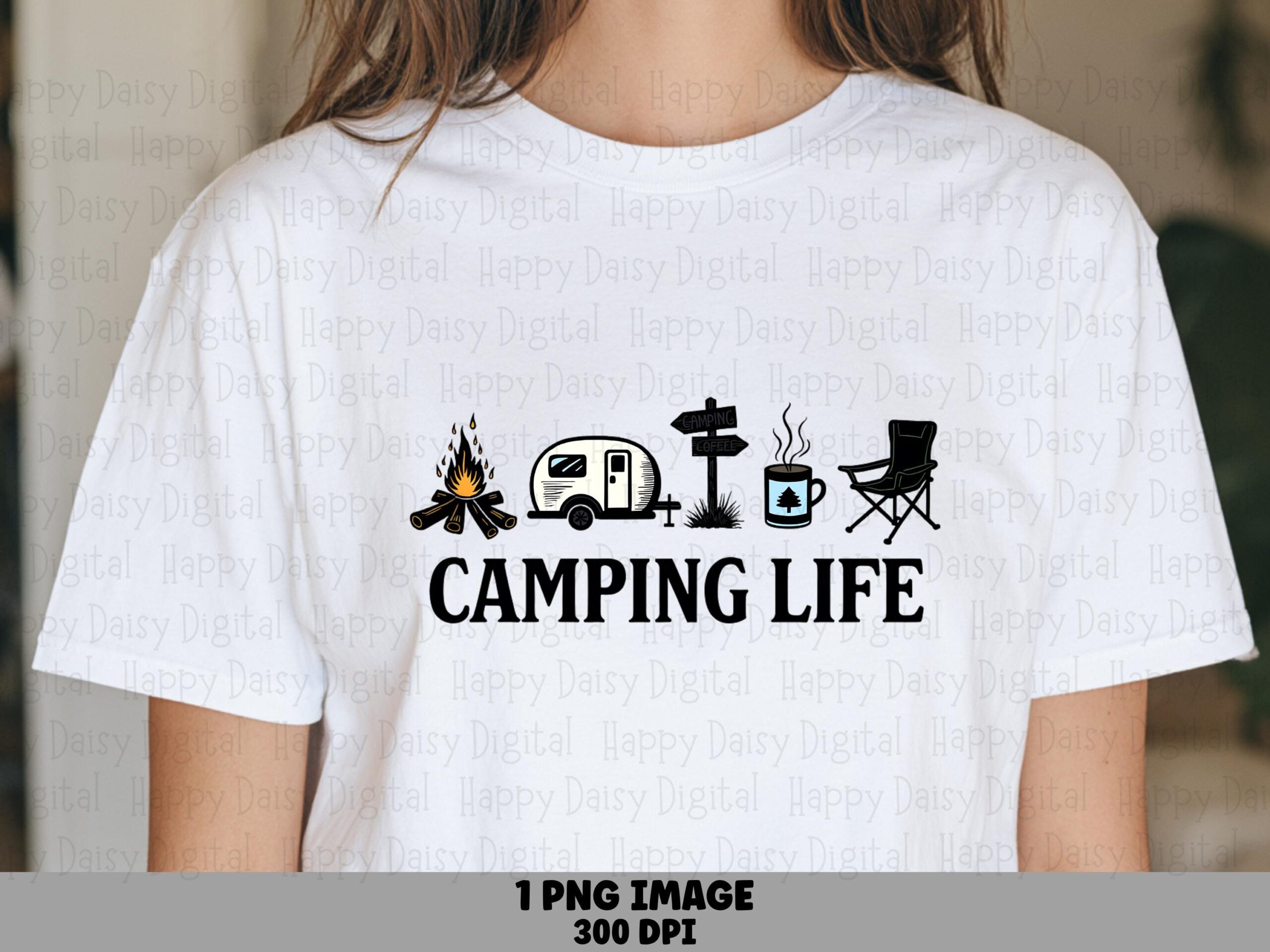 Camping Icon Row, Minimal Set PNG, Campfire Camper Mug Chair Art | Sublimation Commercial Use | 300 DPI